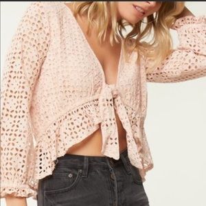 O’Neill ballet pink ruffle eyelet shrug top XL NWT